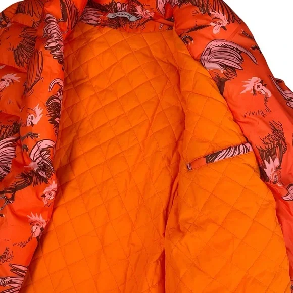 Rachel Antonoff Midi-Length Toni Puffer Jacket Orange Roaster Print - Picture 11 of 16